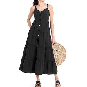 universal thread black crinkle gauze maxi dress • size large